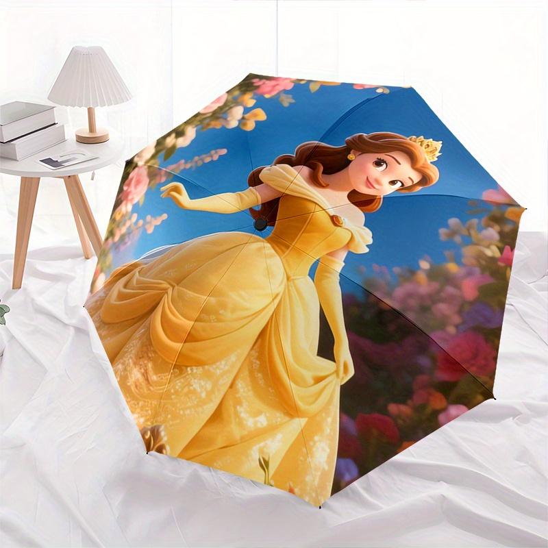 Princess Belle, Floral Garden Automatic Opening and Closing Umbrella, Compact Travel Umbrella, Lightweight and Portable, Suitable for Beach