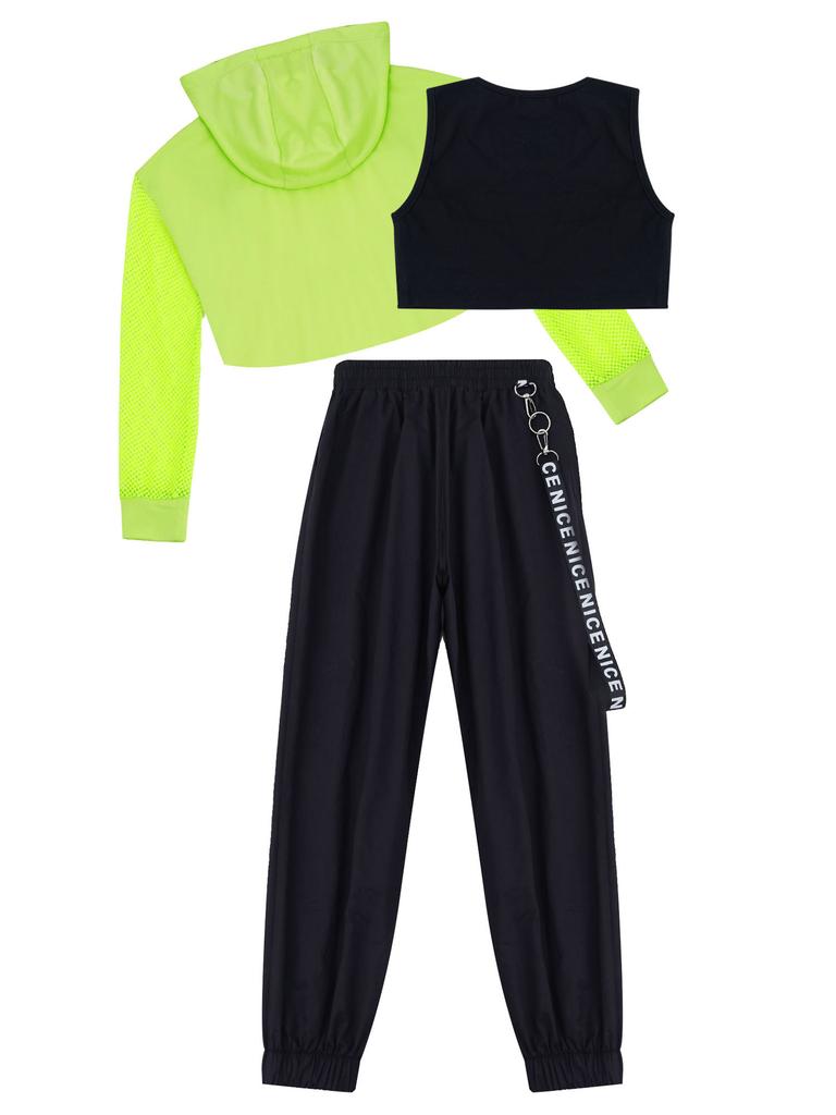 Kinder Mädchen Hip-Hop Street Dance Kleidung Outfits Weste Tops Cargo Jogginghose Net Cover Up Moderne Teenager Mädchen Streetwear