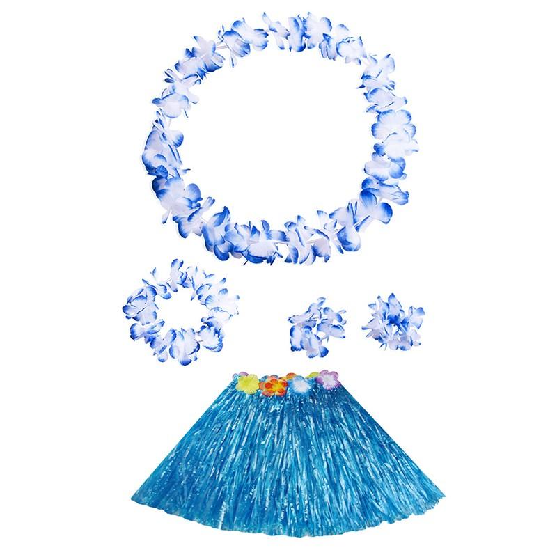 Kids Hawaiian Grass Lei Skirt Flower Wristband Garland Fancy-Costume Suit New