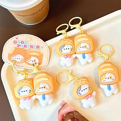 1Pair Cute Cat Dog Magnetic Keychain Pendant Cartoon Creative Couple Keyring Exquisite Backpack Decoration Accessories Gifts