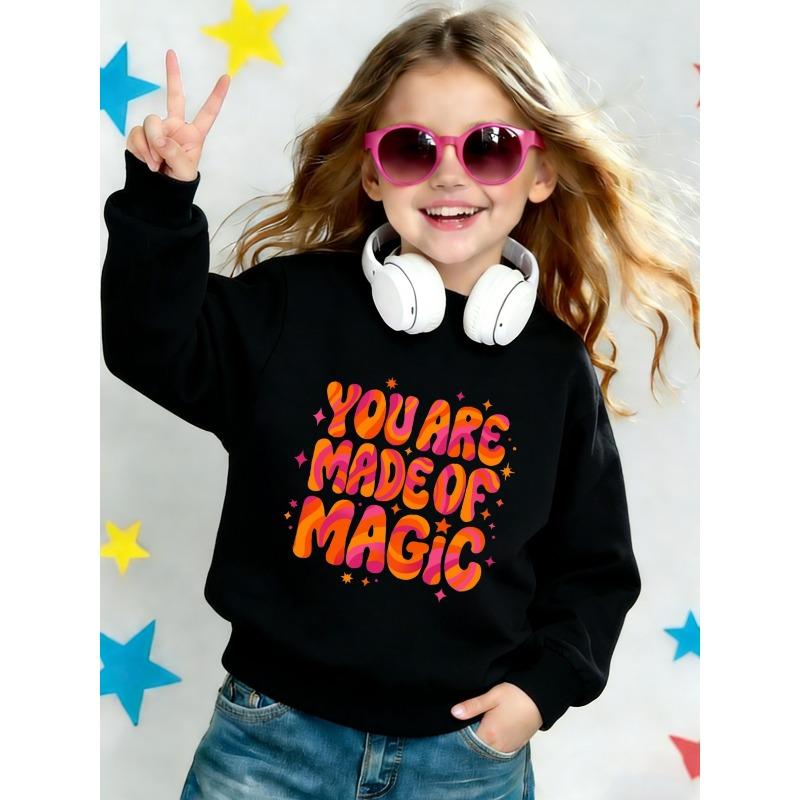 Kids Crewneck Sweatshirt, Letter Print Long Sleeve Pullover, Spring Autumn Casual Tops 110