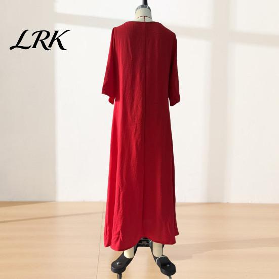 Comfortable Summer Dress Loose Maxi for Women, 3/4 Sleeve Button Up Everyday Wear V Neck Casual Long Dress, Flowy Beach Sundress Fit