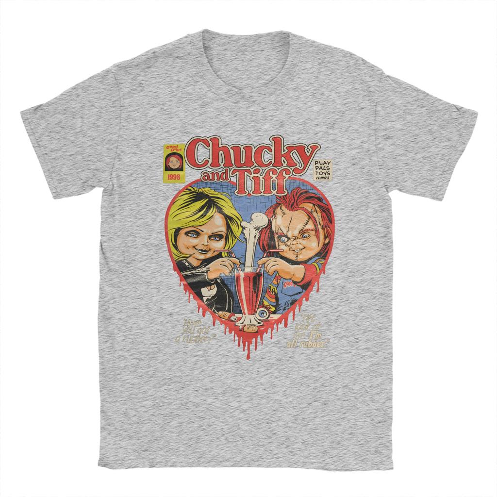 Horror Chucky and Tiffany T Shirt  Hippie T-Shirts Short Sleeve Vintage Tops Summer Cotton O-Neck Oversize Clothing