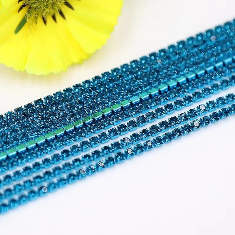 10yards 2mm Color Sewing Rhinestone Chain Trim Crystal Dense Diamond Chain Glitter Crystal Cup Chain for DIY Decorative Craft