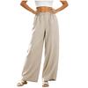 Women Casual Loose Fit High Waist Linen Blend Wide Leg Pants with Pockets Elastic Waistband for Everyday Wear