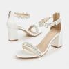 Thick heel high heels white satin fashion word with sexy open toe rhinestone large size women's sandals factory direct sales 43