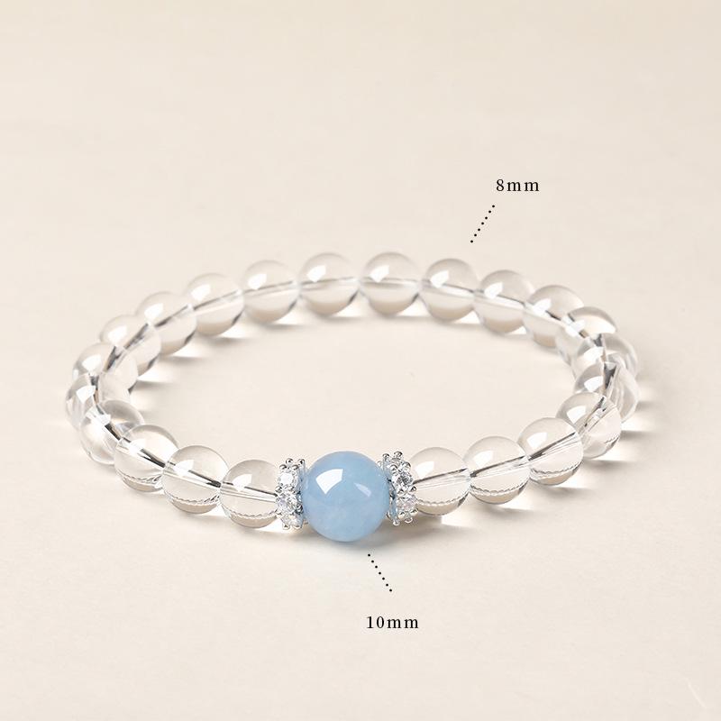 Aquamarine & White Crystal Beaded Bracelet: Fairy Summer Style for Girls, Sweet & Simple Fashion Hand Jewelry with a High-End Feel