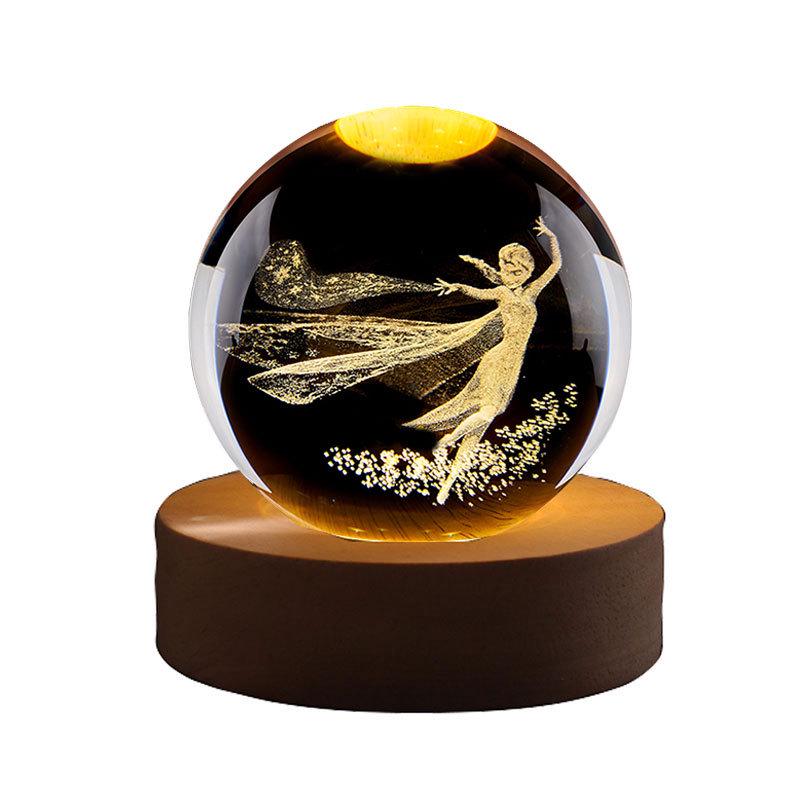 3D Cartoon Crystal Ball Night Light - Inner Carving Glass Ornament for Desktop or Birthday Gift