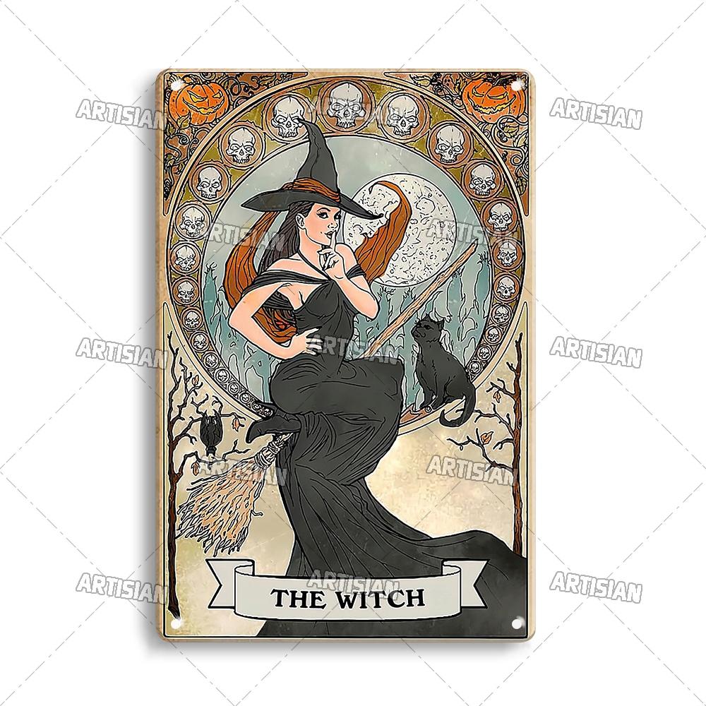Artisian Halloween Metal Plaque Witches Tin Sign Girl Decorative Plate Wall Decor Garage Bar Pub Club Hotel Kitchen Home