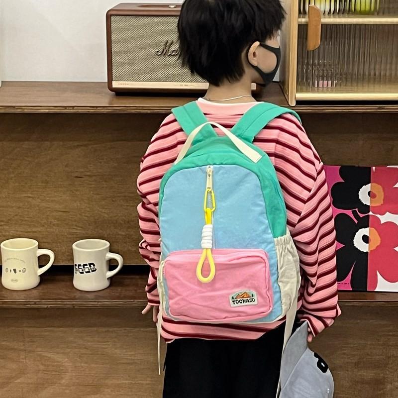 Kids Fashionable Backpack Color Block Design Large Capacity Bag Kindergarten