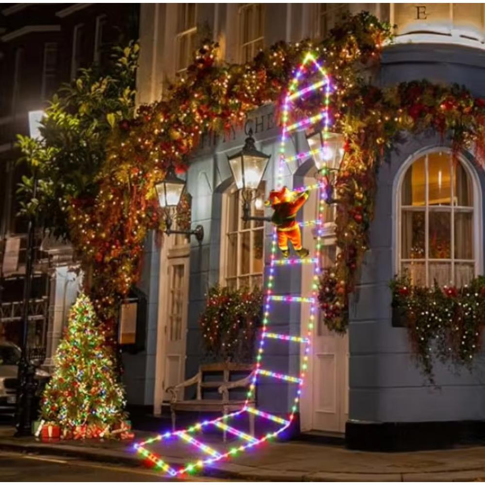 Decorazione di Natale LED Babbo Natale che si Arrampica sulla Scala Luce Spina USB 8 Modalità Lampeggianti Adatta per Casa Albero di Natale Parete Finestra