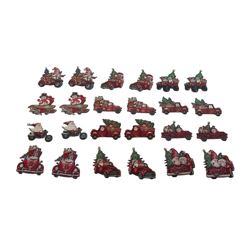 24pcs Christmas Wooden Decoration Xmas Wood Slice Hanging Ornament Christmas Tree Red Truck