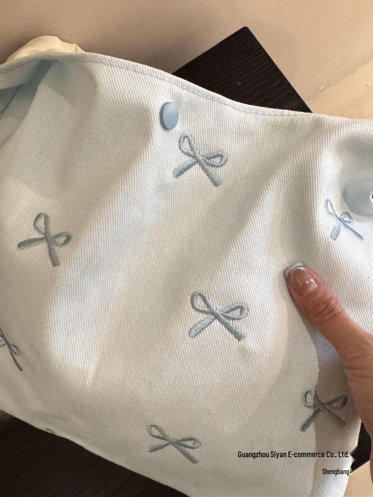 Korean Bow Embroidery Canvas Bag for Women - 2025 Large Capacity, New Style
