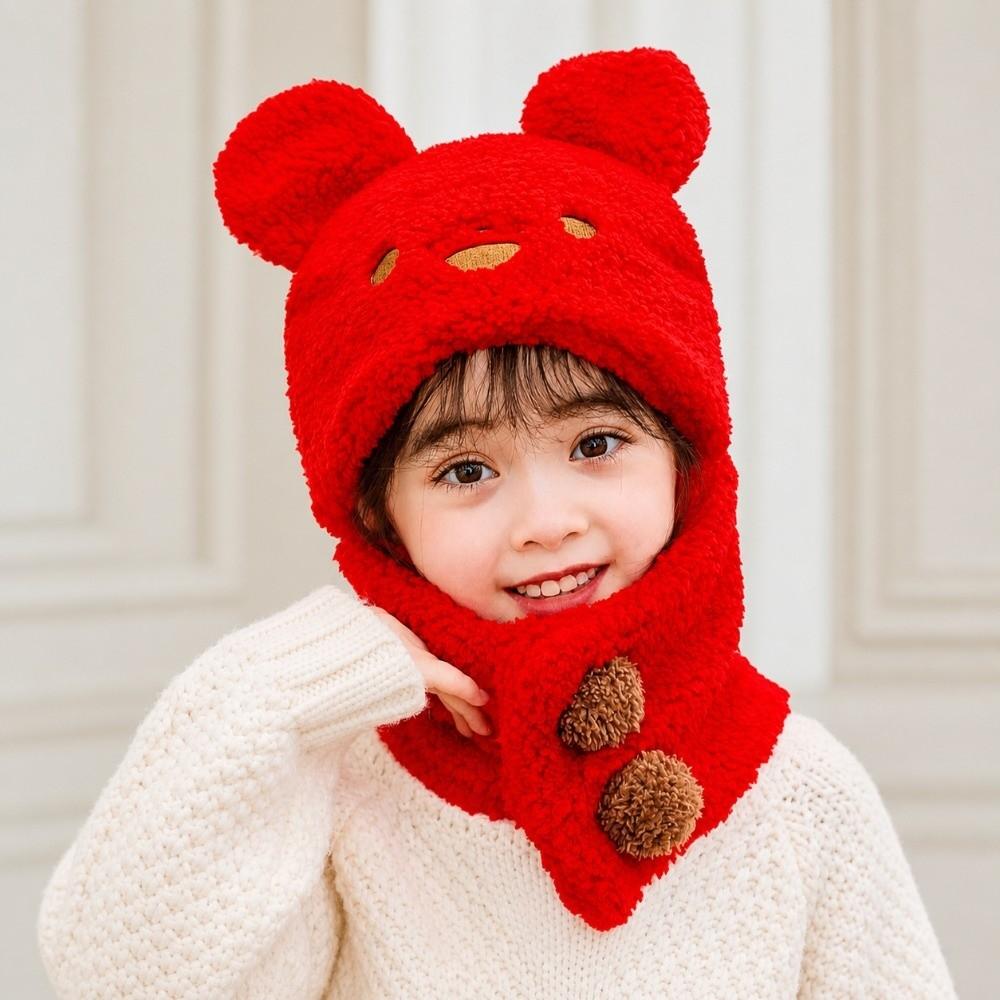 Windproof One-Piece Hat Warm Ear Protection Hat Cute Scarf Hat for Children