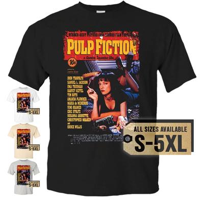 PULP FICTION Koszulka T-shirt V28 Plakat Filmowy Vintage Naturalny Czarny Biały S do 5XL