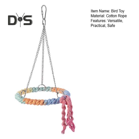 Parrot Bird Toy Cotton Rope Circle Toy Parrot Chew Bite Perch Bird Stand Climb Hanging Toy Swing Rope Ring Bird Cage Accessory