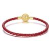 Modular Red Leather Bracelet with Decorative Gold-plated Clasp, Size 17cm, 925 Silver