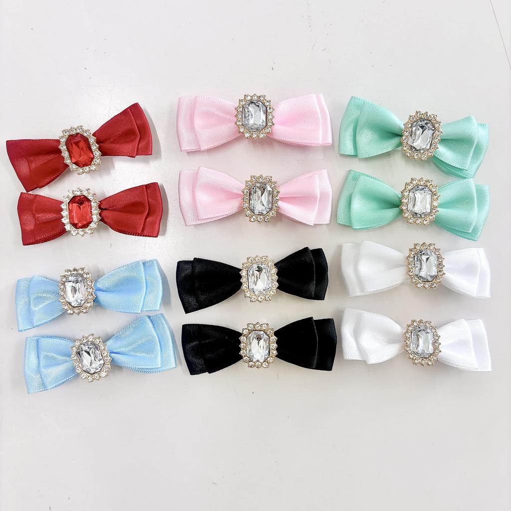 Set of 2 Black Bejeweled Ribbon Clips, Lolita, Gothic Lolita, Hair Clips, Hairpins, Hair Accessories [Used]