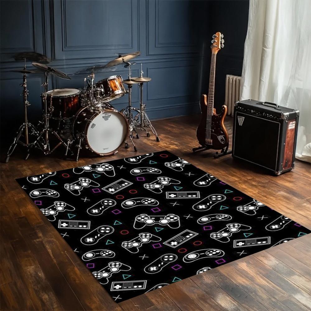 Tappeto con Fantasia Controller da Gioco Bianco e Nero, Tappeto Antiscivolo per Sala Giochi e Tappetino per Pavimento Man Cave, Arredamento per Camera da Letto dello Studente e Soggiorno