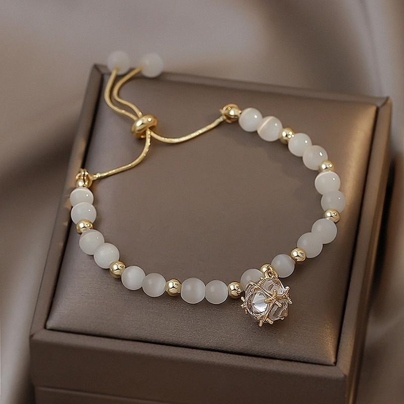 Jewelry Simple Zircon Ball Opal Bead Stretching Adjustable Bracelet Elegant Simple Charm Geometric Pendant Bracelet for Woman