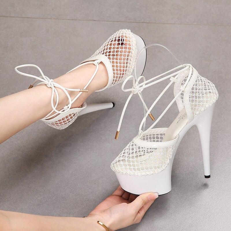 Buty damskie Casual Match Summer Hollow oddychająca siateczka cienkie sznurowane sandały seria 8661 15cm obcas 5cm platforma LFD