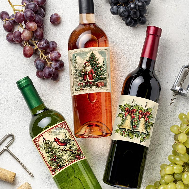 Weihnachts-Klassisches Thema DIY Weinflaschenaufkleber Geschenkverpackung Selbstklebende Aufkleber Weihnachtliche Atmosphäre 10cm