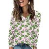 Women's Fashionable Loose-Fit V-Neck Long-Sleeved T-Shirt Christmas Print Pullover