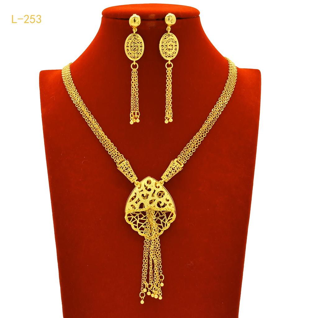 2026 Flower Necklace Earrings Set Dubai India Nigeria Gold Plated Ladies Wedding Jewelry