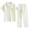 Women's Spring/Summer Short Sleeve Pajama Set - Crepe Cotton, Long Pants, Thin Air Conditioning Suit