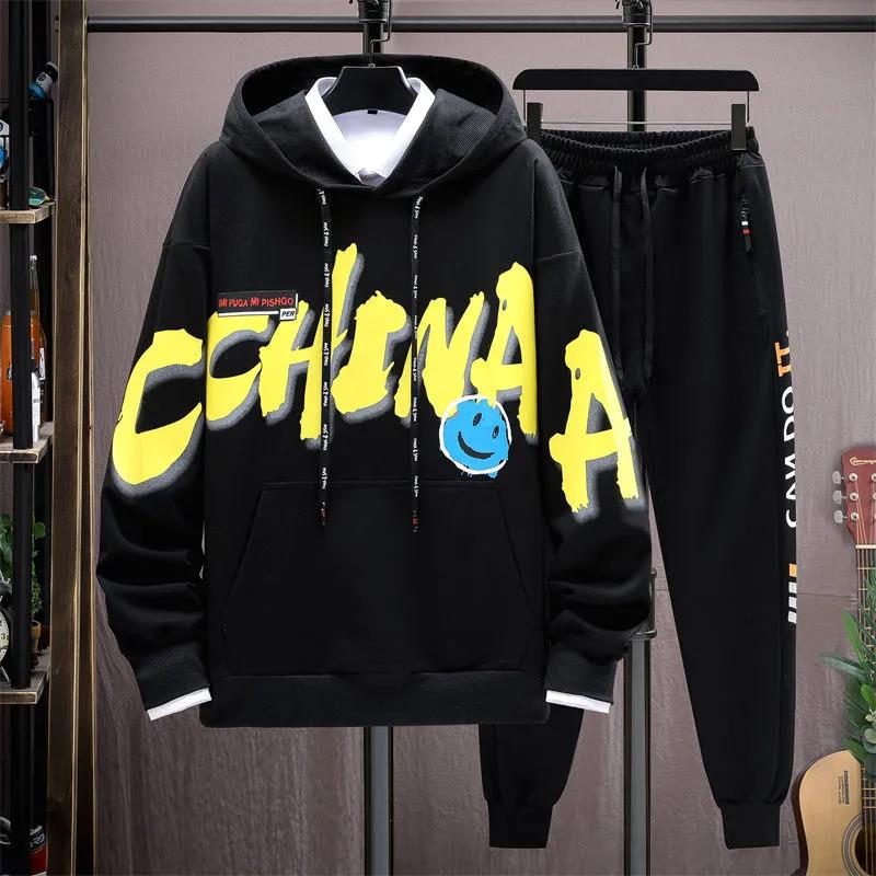 Tonårsstudent Tröjdräkt Huvtröja och Lediga Byxor Skoltrend Sportdräkt för Vår & Höst