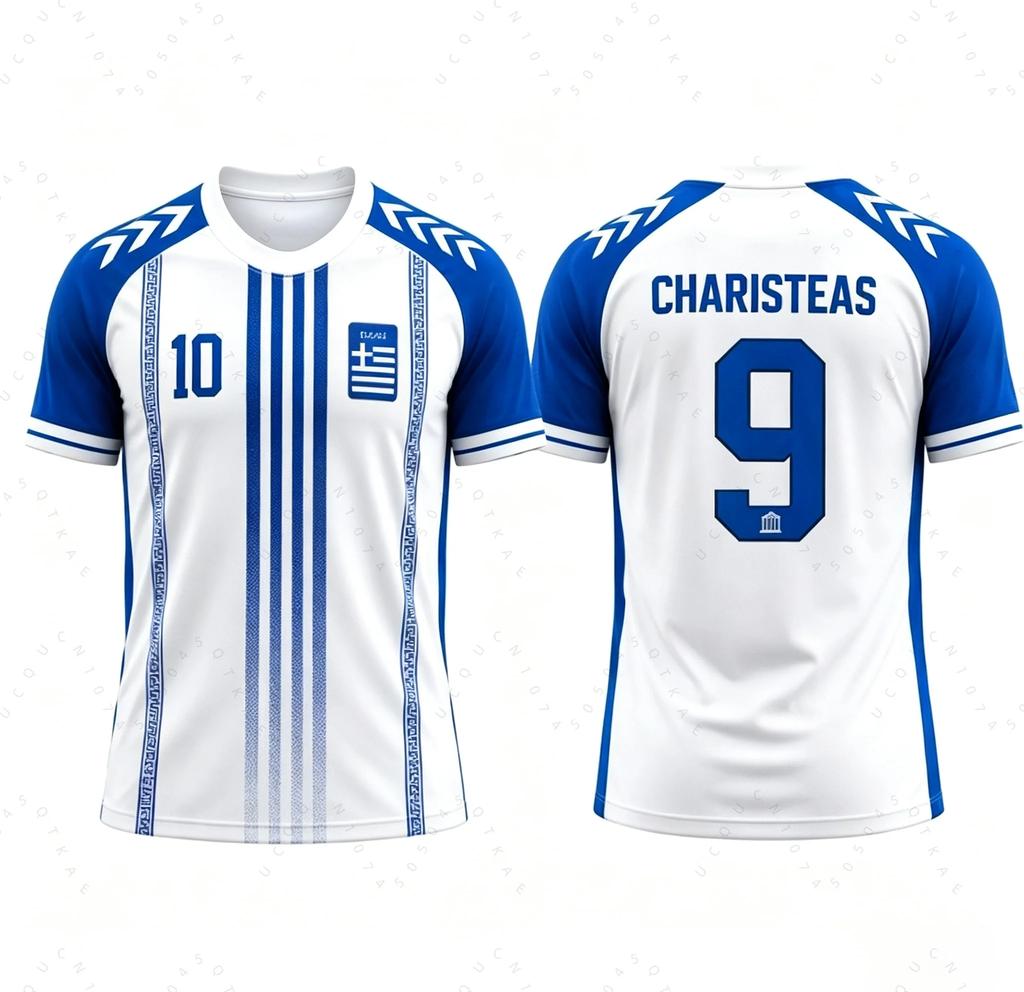 Greece National Football Jersey Tsimikas Charisteas Bakasetas Tzolis Breathable Soccer Women's Tops Print Beach T-Shirt Unisex Women Fans