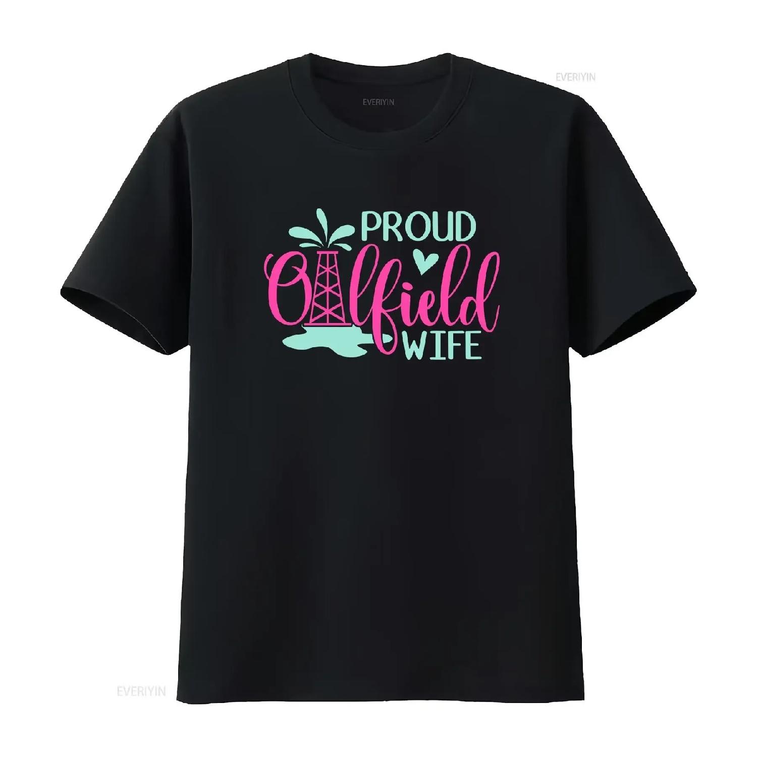 

Oilfield Wife T Shirt Proud Decals Oil vintage Washed homme streetwear Casual Breathable Slightly Stylish Unisex S чёрный
