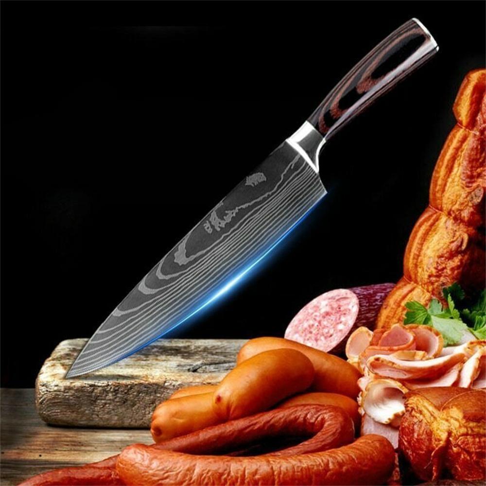 8inch Super Sharp Chef knife with Cover Japanese Damascus Pattern Stainless Steel Kitchen Chopping Knife Professional Kitchen K