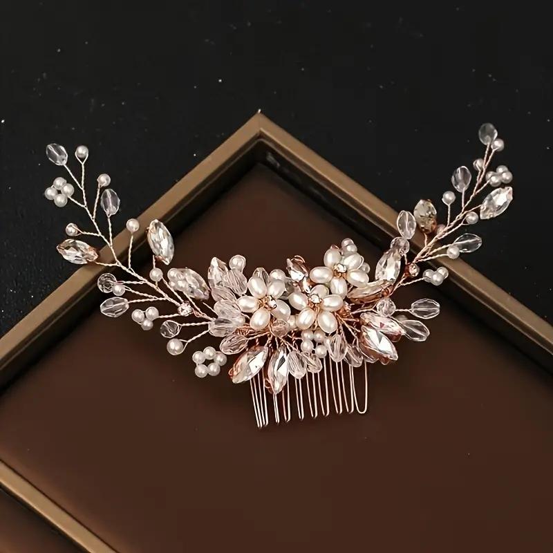 1pc Luxury Crystal Rhinestone Pearl Hair Comb Headpiece Sweet Romantic Bride Party Wedding Jewelry Hair Clip Hair Accessories