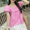 VONDA Summer Women Casual Square Collar Short Sleeve Polka Dots Blouse