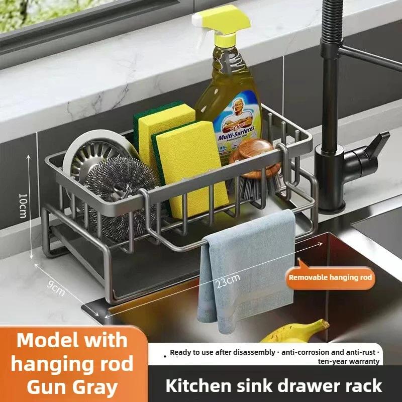 Kitchen Sink Drain Rack Organizer Sponge Storage Faucet Holder Soap Drainer Towel Rack Stainless Steel Self-draining Sink Shelf