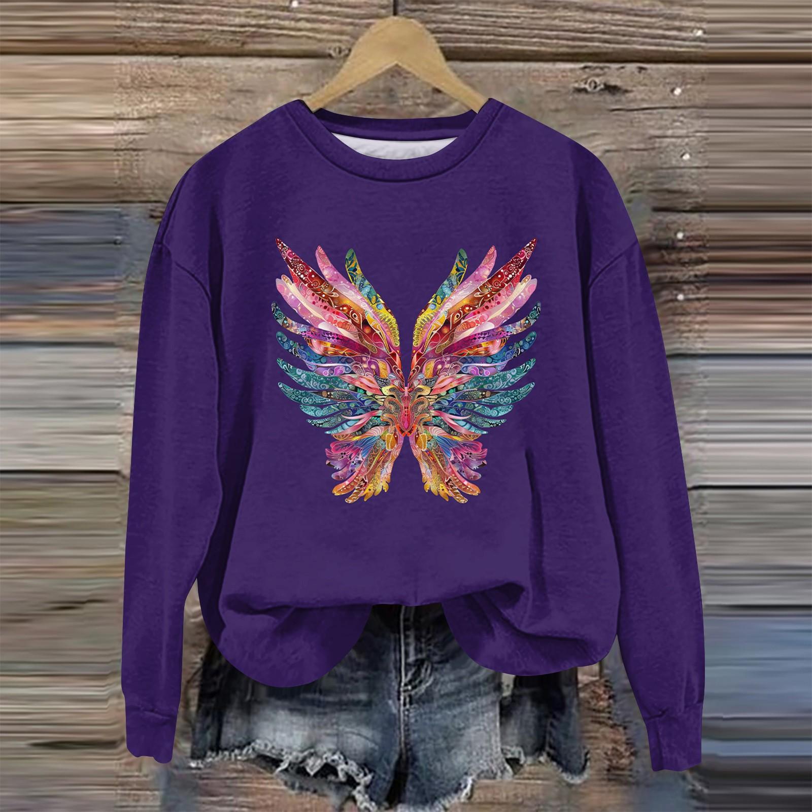 

Жіноча модна вільна повсякденна толстовка з кишеньковим довгим рукавом і принтом XL фіолетовий