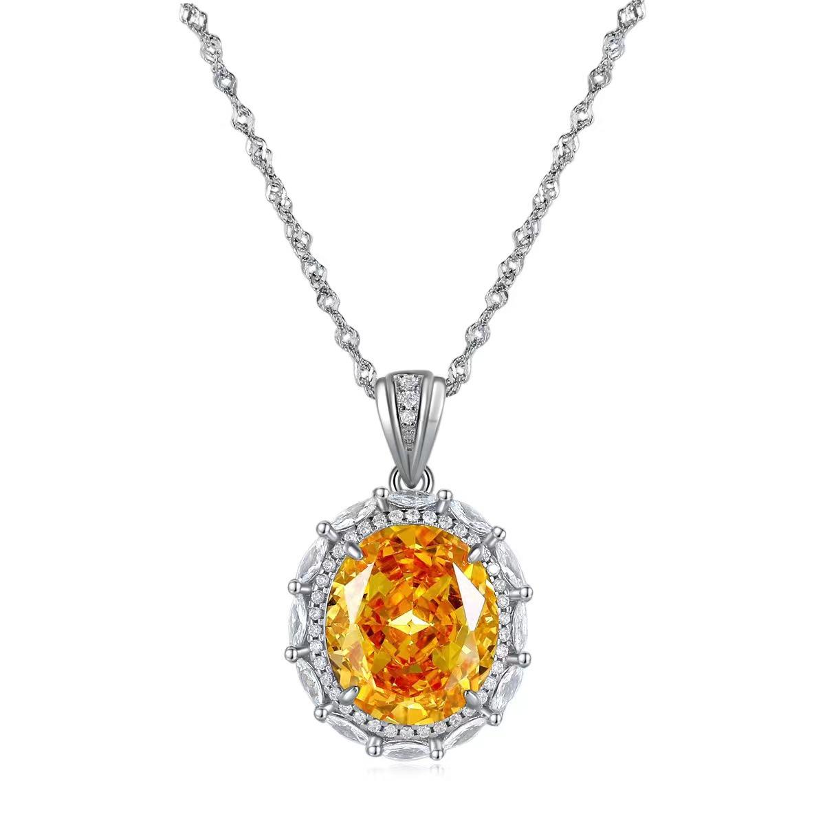 S925 Sterling Silver Clavicle Chain with High Carbon Diamond & Gold Yellow Pendant 925 Silver золотистый