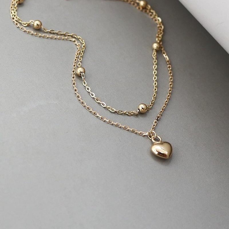 Hot-selling heart-shaped summer beach round bead chain foot decoration fashion double-layer peach heart love pendant anklet