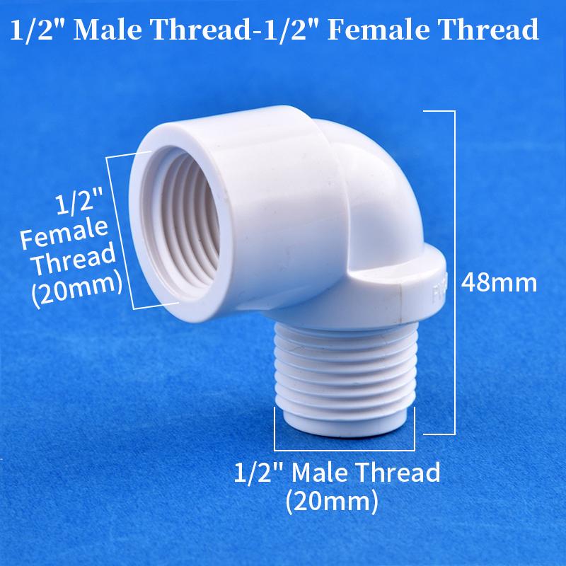 Gomito Filettato Femmina/Maschio in PVC da 1/2'' 3/4'' 1 pollice Adattatore Curva a 90 gradi per Tubo di Alimentazione Acqua in Plastica