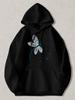 Black Pullover Hoodie with Blue Dragonfly Graphic and It Is Well with My Soul Text Casual Long Sleeve Sweatshirt with Kangaroo Poc