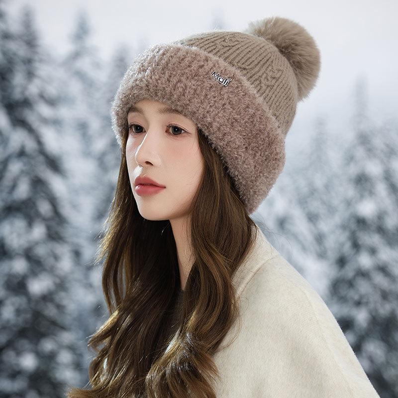 New Velvet Thickened Ear Protector Hat Women's Autumn and Winter Solid Color Cold-proof Knitted Wool Hat Cycling