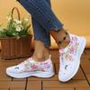 Fashion Print Flower Shoes Women Causal Sneakers Slip On Mesh Flats Autumn Platform Shoes Leather Cashmere Single Shoes Plus Size 43