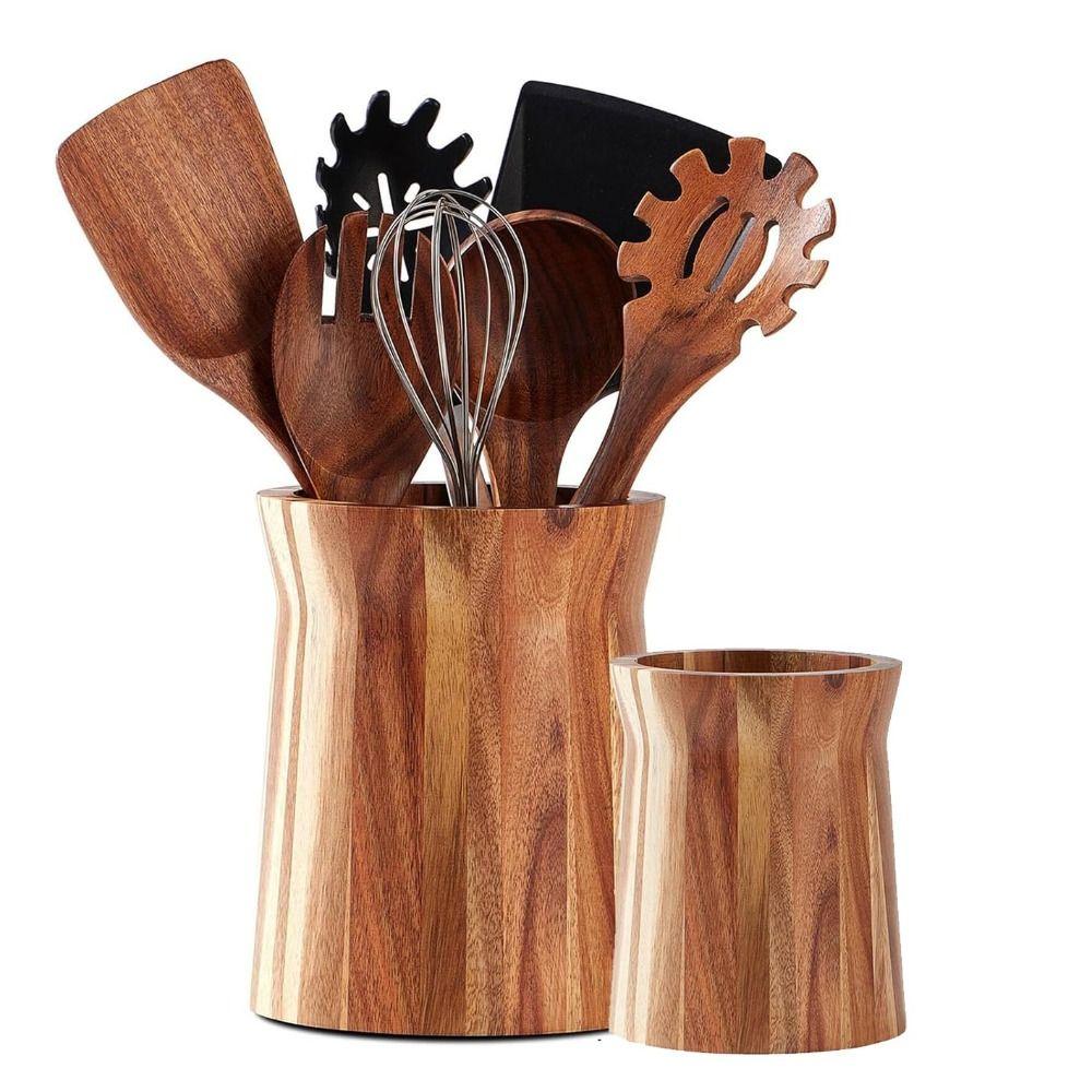 Acacia Wood Cutlery Holder 360° Rotating Utensil Storage Box New Kitchen Utensil Holder  Countertop