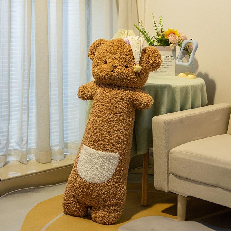 Cuddly Bear Pig Sheep Long Pillow Soft Curly Plush Huggable Animal Pillow Cushion Cute Comfortable Cozy Bed Companion Gifts
