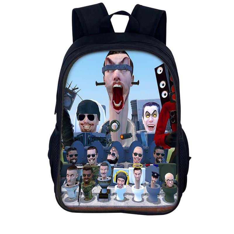 Skibidi Toilet Cartoon Backpack For Kids School Use With Double Layer Storage StyleZ