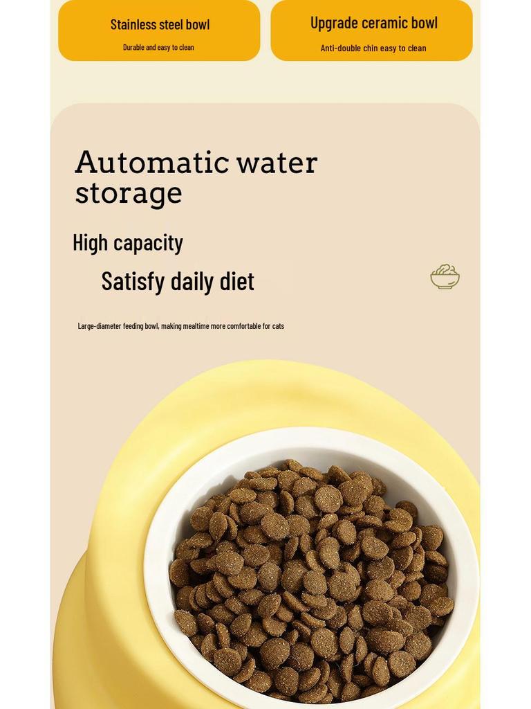 Pet Double Ceramic Bowl: Integrated Water & Food Anti-Tip Feeder for Cats and Dogs