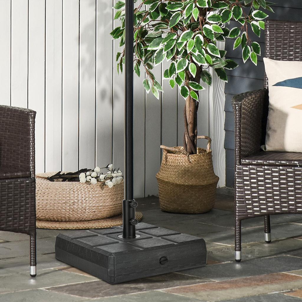 Parasol stand, fillable up to 40 kg, parasol stand with handle, square, parasol holder, black