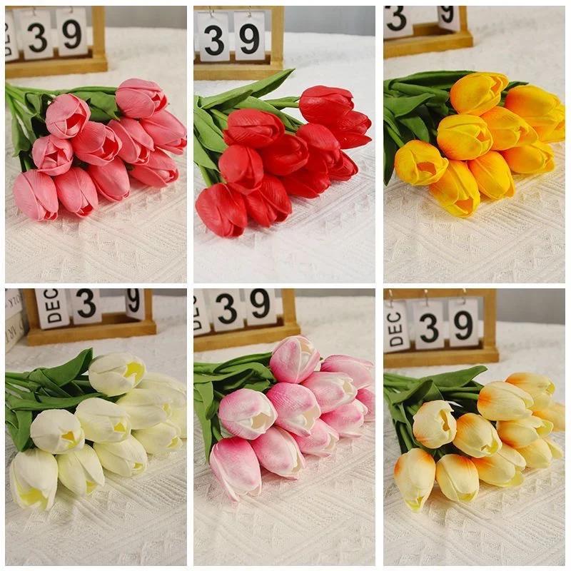 3/5Pcs Tulip Artificial Flowers Bouquet Real Touch PE Fake Flowers for Wedding Decoration Ceremony Decor Home Garden Decor