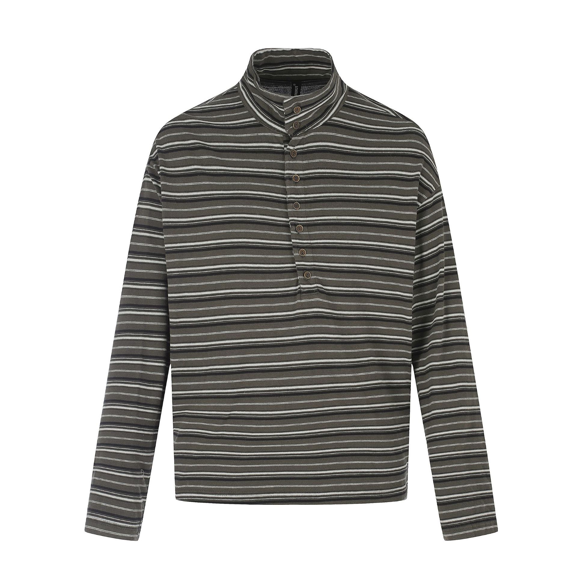 Autumn striped T-shirt, half-open collar American street tee, unique lazy base layer S